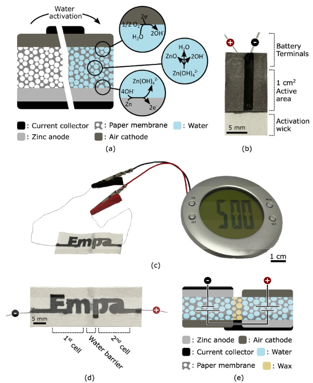 科学家开发出水激活的新型一次性纸电池